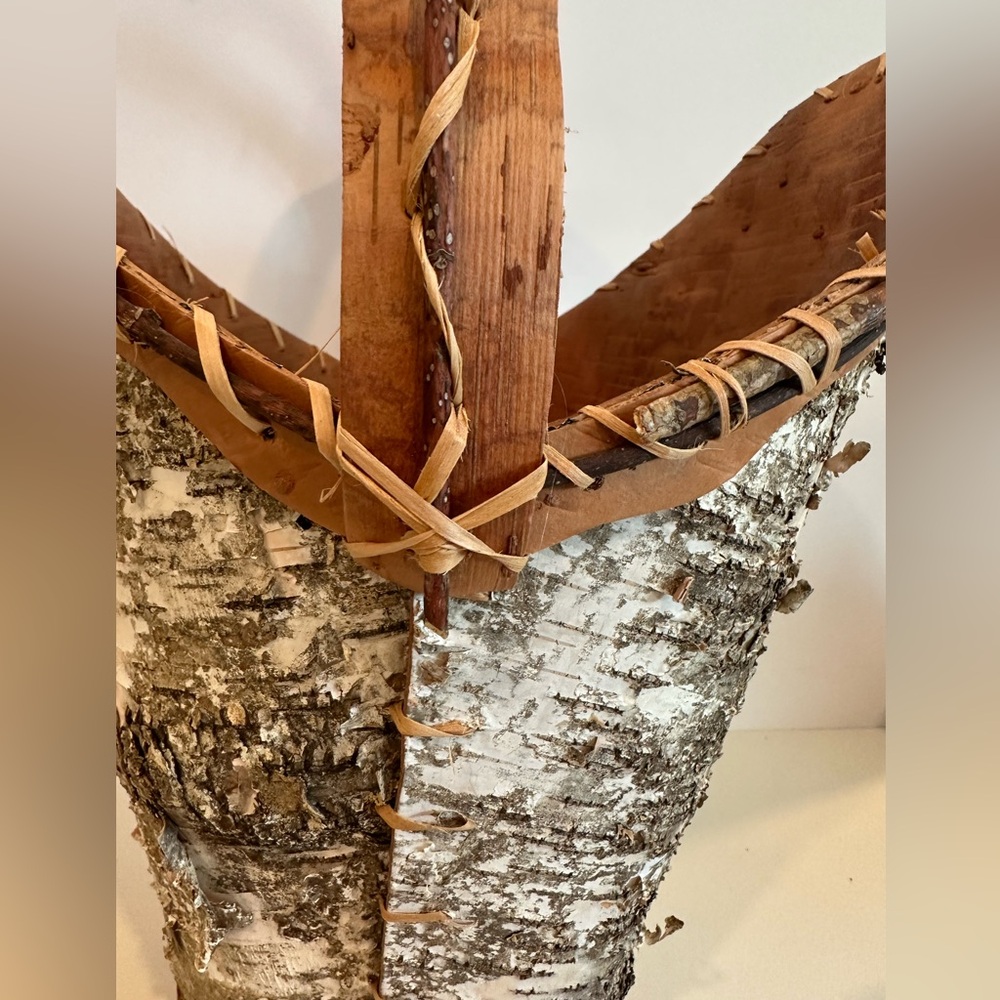 White Birch Bark Basket with Curved Handle - Picture 6 of 10